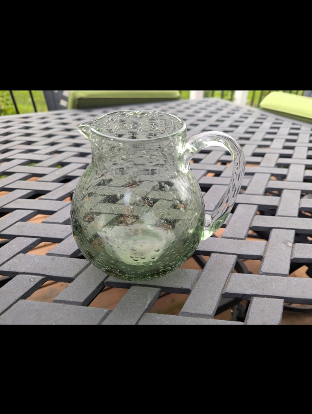 Vintage Green Ombre Bubble Glass Pitcher 6"